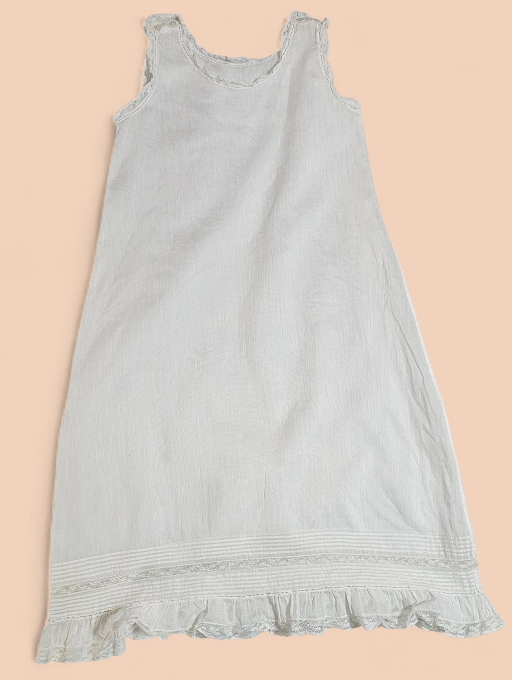 Vintage White Lace Trim Toddler Slip Nightgown 2T 3T Sheer Cotton Heirloom